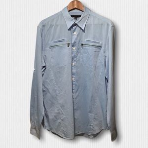John Varvatos Blue Cotton Zipper Pocket Shirt L